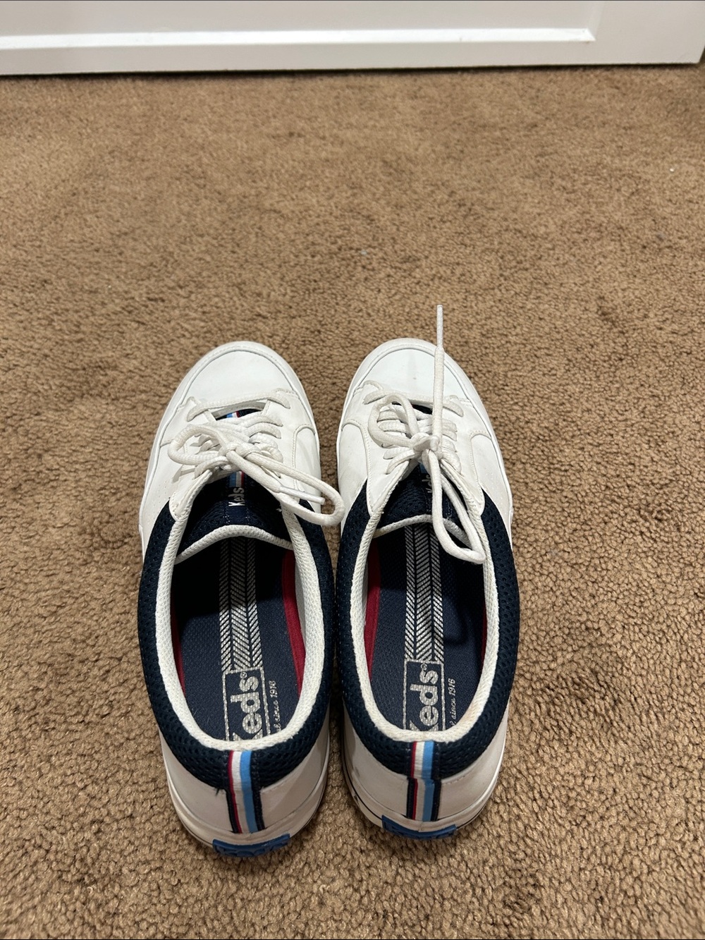 Keds White Sneakers with Navy Heel and Red-Blue Tongue Trim - Picture 7 of 7